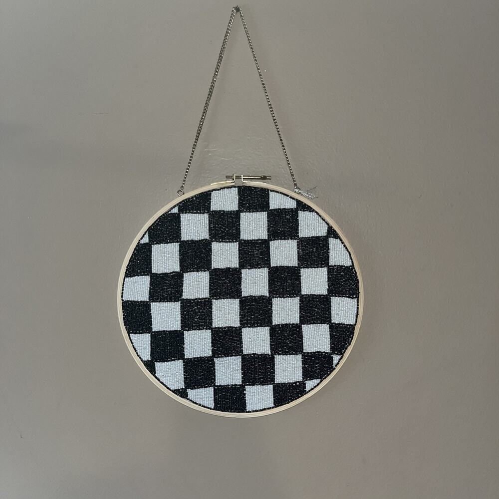 Black & White Beaded Checkerboard , Buffalo Check Art Decor, Wall Hanging